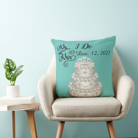 Personaliseer bruiloft datum taart kussen (Stoel)