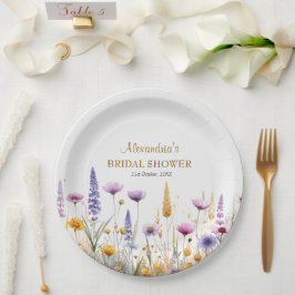 Personaliseer Bruiloft Feest Wilde Bloemen Papieren Bordje