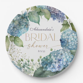 Personaliseer Bruiloftsborrel Blauwe Hortensia's Papieren Bordje