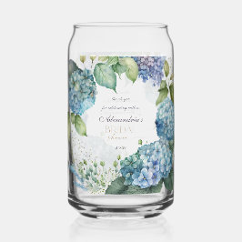 Personaliseer Bruiloftsdouche Blauwe Hortensia's Blikvorm Glas