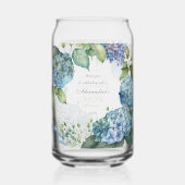 Personaliseer Bruiloftsdouche Blauwe Hortensia's Blikvorm Glas (Achterkant)