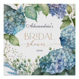 Personaliseer Bruiloftsdouche Blauwe Hortensia's Perfect Poster