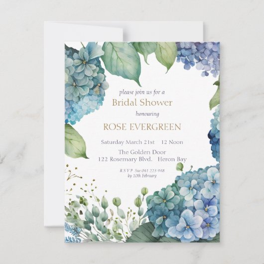 Personaliseer Bruiloftsfeest Blauwe Hortensia Kaart (Voorkant)