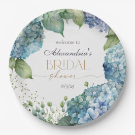 Personaliseer Bruiloftsfeest Blauwe Hortensia Welk Papieren Bordje
