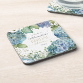 Personaliseer Bruiloftsfeest Blauwe Hydrangea Welk Bier Onderzetter (Linkerzijde)