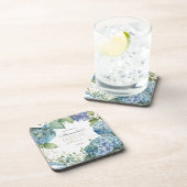 Personaliseer Bruiloftsfeest Blauwe Hydrangea Welk Bier Onderzetter (Rechterzijde)