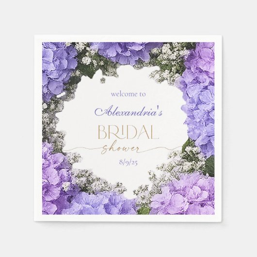 Personaliseer Bruiloftsfeest Lavendel Hydrangea's Servet (Voorkant)