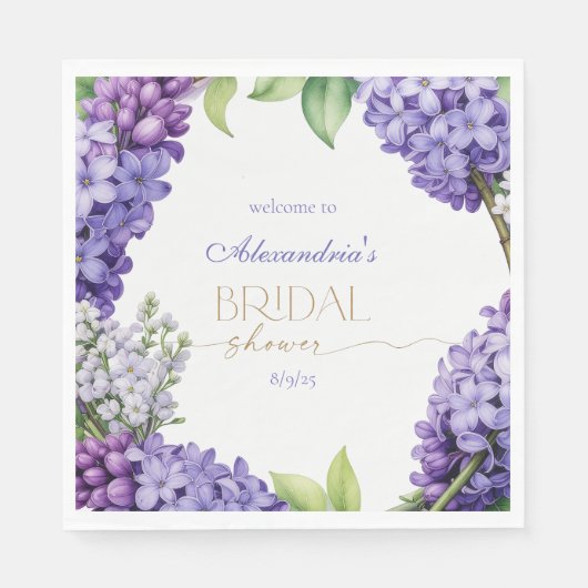 Personaliseer Bruiloftsfeest Lavendel Hydrangea's Servet (Voorkant)