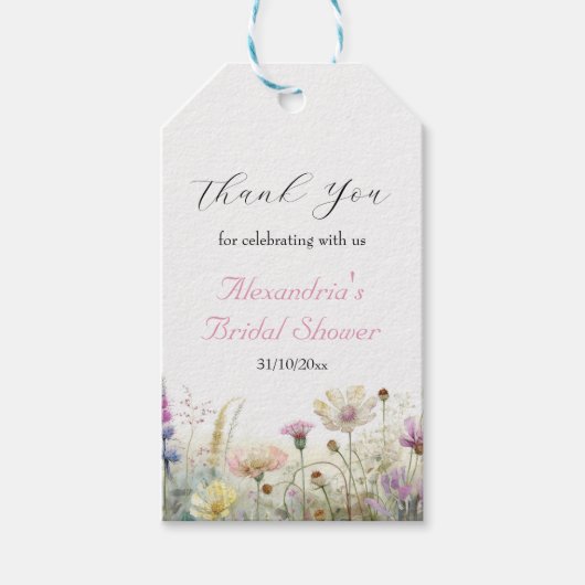 Personaliseer Bruiloftsfeest Wilde bloemen Dank je Cadeaulabel (Voorkant)