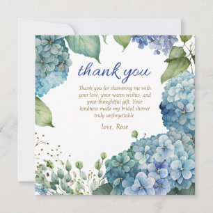 Personaliseer Bruiloftsshower Blauwe Hortensia Bedankkaart