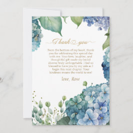 Personaliseer Bruiloftsshower Blauwe Hortensia Bedankkaart