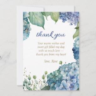 Personaliseer Bruiloftsshower Blauwe Hortensia Bedankkaart
