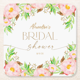 Personaliseer Bruiloftsshower Bloemen en bladeren Kartonnen Onderzetters