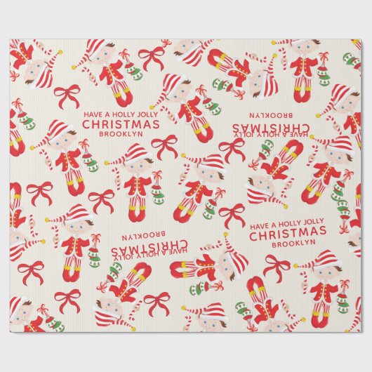 Personaliseer Brunette Boy Elf Cadeaupapier (Vlak)