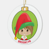 Personaliseer Brunette Girl Elf Keramisch Ornament (Links)