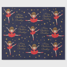 Personaliseer Brunette Kerstballerina Cadeaupapier