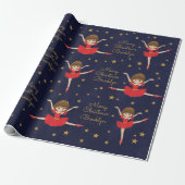 Personaliseer Brunette Kerstballerina Cadeaupapier (Uitgerold)