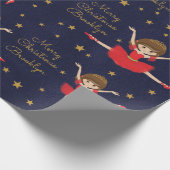 Personaliseer Brunette Kerstballerina Cadeaupapier (Hoek)
