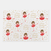 Personaliseer Brunette Kerstballerina Inpakpapier Vel (Voorkant 3)