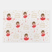 Personaliseer Brunette Kerstballerina Inpakpapier Vel (Voorkant 3)