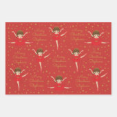 Personaliseer Brunette Kerstballerina Inpakpapier Vel (Voorkant 2)