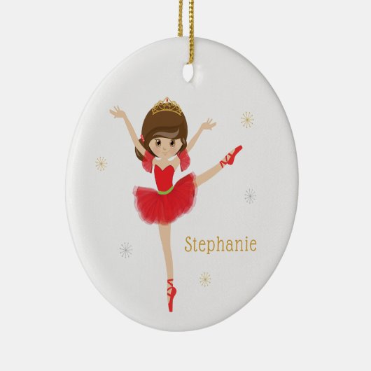 Personaliseer Brunette Kerstballerina Keramisch Ornament (Rechts)