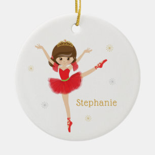Personaliseer Brunette Kerstballerina Keramisch Ornament