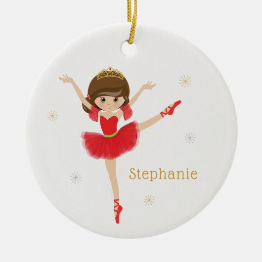 Personaliseer Brunette Kerstballerina Keramisch Ornament (Voorkant)