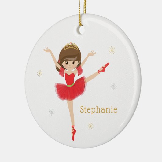 Personaliseer Brunette Kerstballerina Keramisch Ornament (Links)