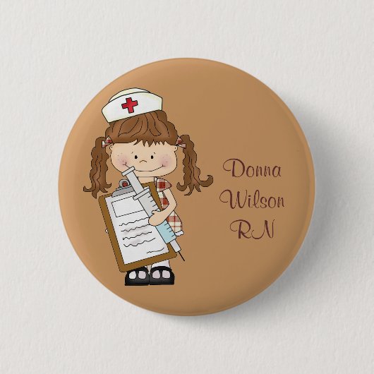 Personaliseer Brunette Nurse Gifts! Ronde Button 5,7 Cm (Voorkant)