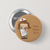 Personaliseer Brunette Nurse Gifts! Ronde Button 5,7 Cm (Voorkant /achterkant)