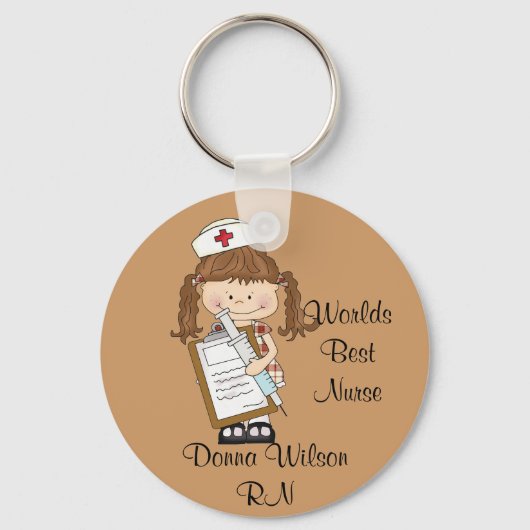 Personaliseer Brunette Nurse Gifts! Sleutelhanger (Voorkant)