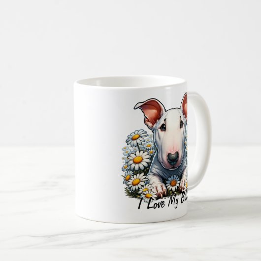 Personaliseer Bull Terrier in Daisies Koffiemok (Voorkant rechts)