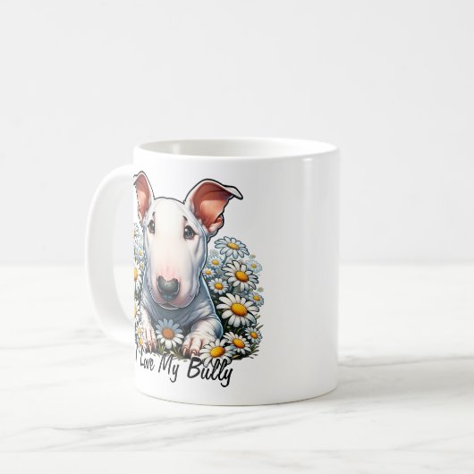 Personaliseer Bull Terrier in Daisies Koffiemok (Voorkant links)