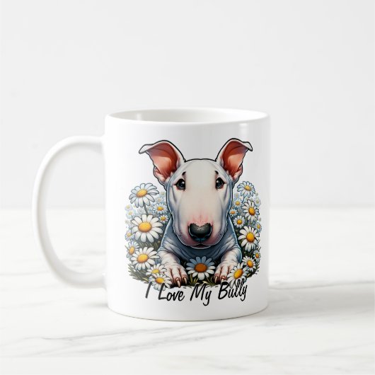 Personaliseer Bull Terrier in Daisies Koffiemok (Links)