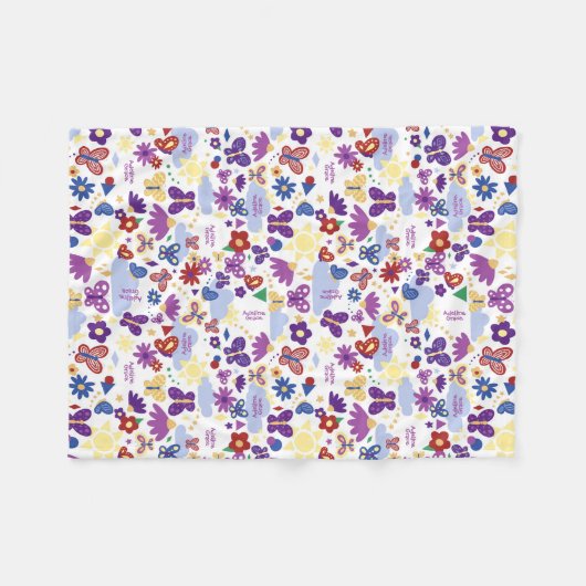 Personaliseer Butterfly Garden Fun Shapes Wit Fleece Deken (Voorkant (Horizontaal))