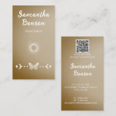 Personaliseer Butterfly Moon Sun Beige QR-code Visitekaartje (Voorkant / Achterkant)