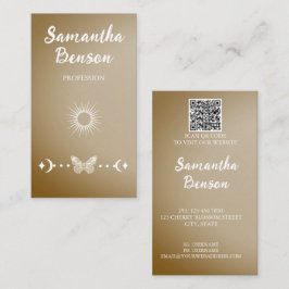 Personaliseer Butterfly Moon Sun Beige QR-code Visitekaartje
