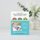 :personaliseer: Car Trio Aqua Birthday Party Invit Kaart (Staand voorkant)