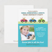 :personaliseer: Car Trio Aqua Birthday Party Invit Kaart (Voorkant / Achterkant)