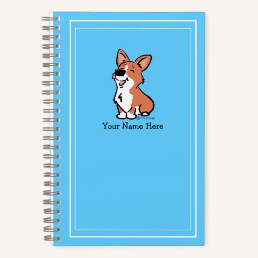 Personaliseer Cartoon Corgi Schattige Blauwgroen E Notitieboek (Voorkant)