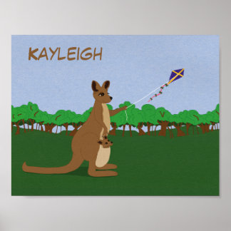 Personaliseer Cartoon Kangaroos Flying a Kite Poster