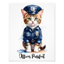 Personaliseer Cat in Politie Uniform Waterverf Kun