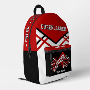 Personaliseer Cheerleader Rood, Zwart, Wit Bedrukte Rugzak