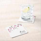 Personaliseer Cherry Blossom Waterverf Bruiloft Kartonnen Onderzetters (Insitu)