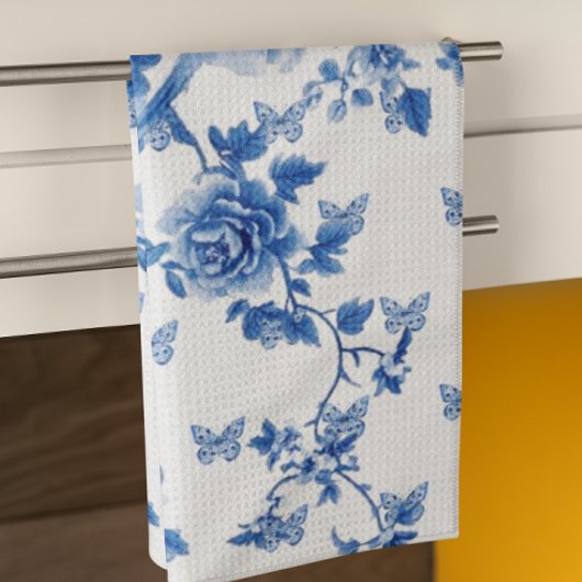 Personaliseer Chinoiserie Blauwe Witte Rozen Ovenwant & Pannenlap Set