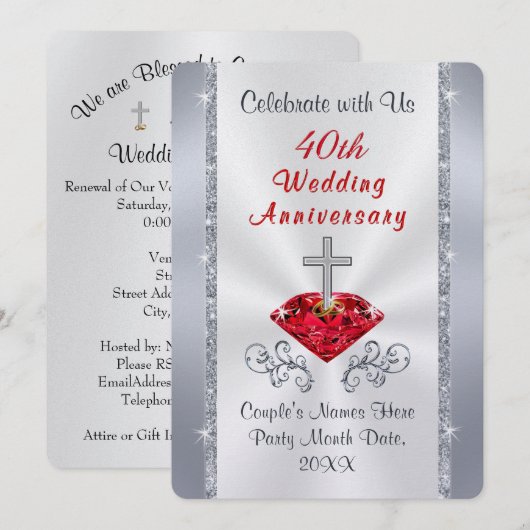 Personaliseer Christelijke 40e Jubileum uitnodigin Kaart (Voorkant / Achterkant)