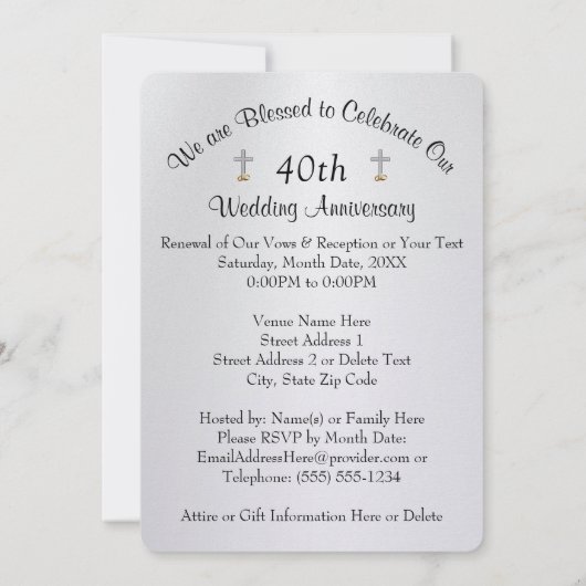 Personaliseer Christelijke 40e Jubileum uitnodigin Kaart (Achterkant)