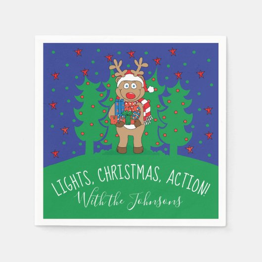 Personaliseer Christmas Cocktail servetten Reindee (Voorkant)