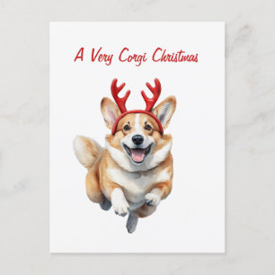 Personaliseer Christmas Corgi met rendiergewei Briefkaart